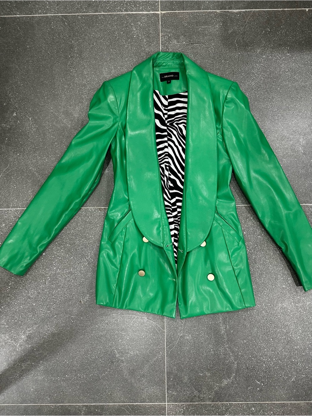 The BRAND Label Green Faux Leather Blazer Zebra Lining XS